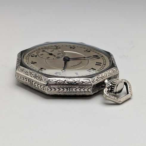 Circa 1918 Antique Hampden Pocket Watch Gold-Plated Octagon Case Works Well